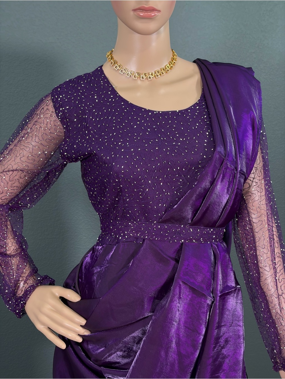 Brand new purple long gown with shawl & Belt for women,Size - M,L